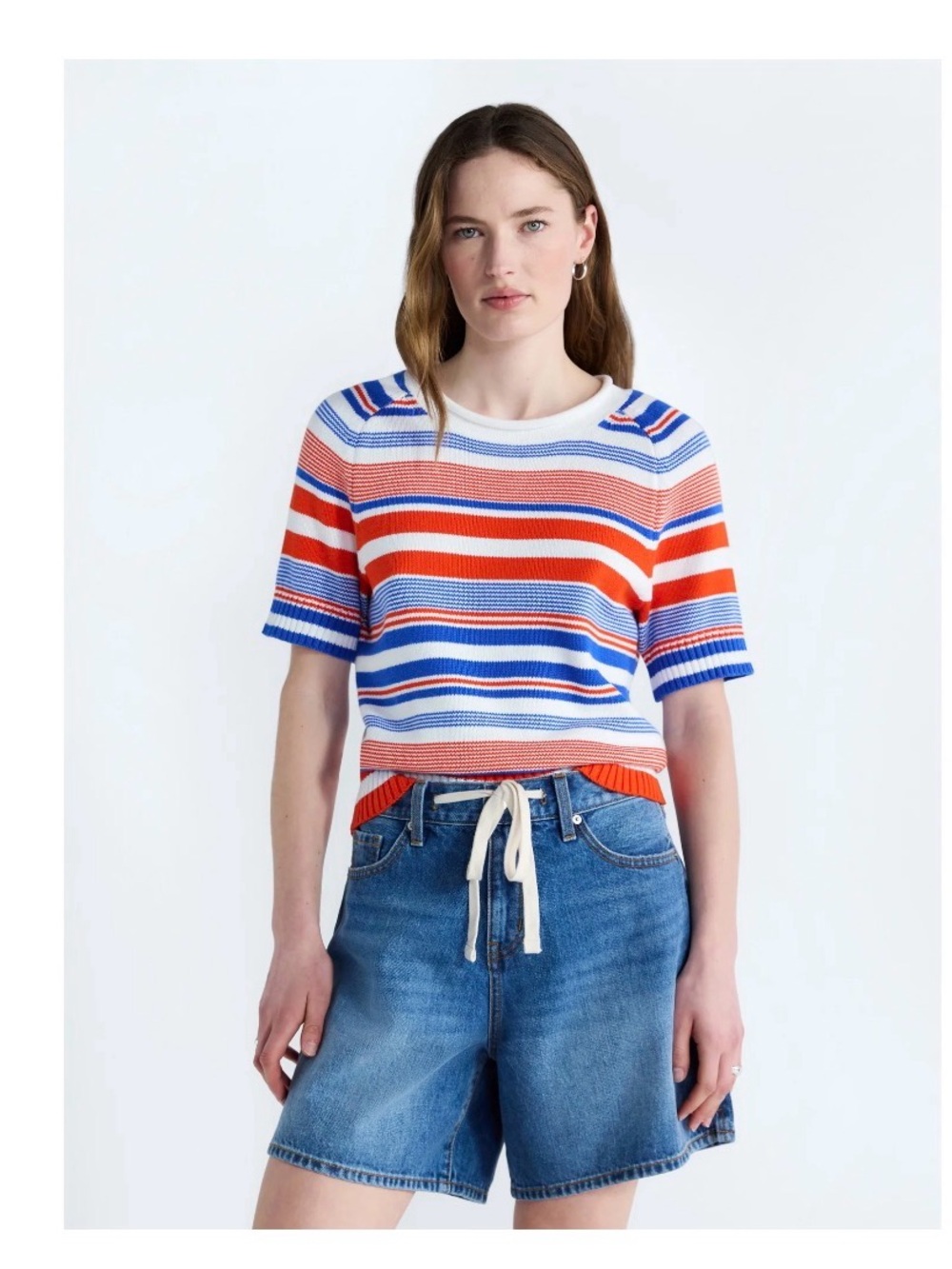 Free Assembly Women’s Rolle Neck Cotton Sweater With Short Sleeves